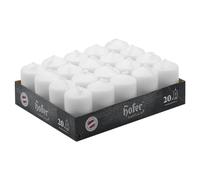 Hofer Bougies Blanches Pilier - Lot de 20 Petite Bougies Non Parfumées - 4 x 7 cm - 11 Heures Longue Durée de Bougie Décorative - Cire Qui Ne Coulent Pas - Non Toxique - Mèche Sans Fumée