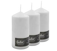 Hofer Bougies grandes colonnes - blanches - 10 x 20 cm - Lot de 3 bougies décoratives cylindriques - Longue durée de vie de 110 heures - Cire sans odeur - Cire anti-goutte, sans fumée
