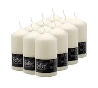 Hofer Bougies Pilier - 12 pièces - 60 Heures de Combustion - Ivoire - 8 cm x 15 cm - Cire Non parfumée, sans Gouttes, Longue durée, qualité UE