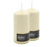 Hofer Bougies Pilier - 2 pièces - 110 Heures de Combustion - Ivoire - 10 cm x 20 cm - Cire Non parfumée, sans Gouttes, Longue durée, qualité UE