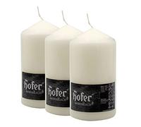 Hofer Bougies Pilier - 3 pièces - 60 Heures de Combustion - Ivoire - 8 cm x 15 cm - Cire Non parfumée, sans Gouttes, Longue durée, qualité UE