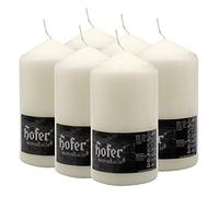 Hofer Bougies Pilier - 6 pièces - 60 Heures de Combustion - Ivoire - 8 cm x 15 cm - Cire Non parfumée, sans Gouttes, Longue durée, qualité UE