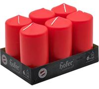 Hofer Bougies Piliers - Rouge - Lot de 6 Petit Bougie Décorative - 6 X 12 cm - Longue Durée 39 Heures - Sans Parfum - Cire qui Ne Coule Pas - Mariage, Noël