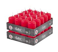 Hofer Bougies Rouges Pilier - Lot de 40 Petite Bougies Sans Parfum - 4 x 7 cm - 11 Heures Longue Durée de Bougie pour Déco - Cire Qui ne Coule Pas - Non Toxique - Mèche Sans Fumée