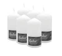 Hofer Grandes Bougies Piliers Blanches - 8 x 15 cm - Lot de 6 Bougies-Pilier à Décorer- Couleur Blanc - Longue Durée de Combustion 60 Heures - Sans Gouttes, Non-Parfumée - Qualité RAL
