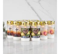 HOFER Lot de 12 petites bougies funéraires, environ 48 heures de combustion, bougies de deuil, avec couvercle, bougie funéraire, bougie de cimetière, avec motif coloré, bougies pour décoration