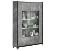 HOFFMAN - Vitrine 2 Portes Gris Aspect Pierre avec Led