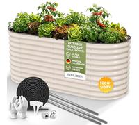 HOFGARTEN Grande Jardinière Extérieure XXL 200x80x78 cm, Acier, Blanc Crème | 78 cm de haut, fond ouvert, acier galvanisé Zn-Al-Mg, stable et antirouille, jardinage ergonomique