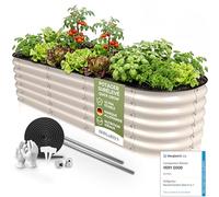 HOFGARTEN Potager Surélevé Métal 200x60x42 cm, Kit 6-en-1, Blanc Crème | 6 configurations, 42 cm de haut, fond ouvert, acier galvanisé Zn-Al-Mg, stable et antirouille, montage facile