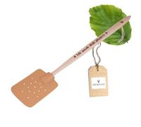 HOFMEISTER® Tapette à Mouches en Bois de hêtre & Cuir, d'europe, Tapette avec Slogan imprimé : Je Te Mets à Plat !!!, Raquette Pratique pour Attraper Les Insectes, Attrape-moustiques, 47,5 cm