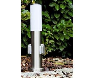 hofstein Borne d’éclairage Caserta en acier et plastique étanche avec deux prises intégrées, luminaire d'extérieur (IP44) de 45 cm de haut pour une ampoule E27, ampoule(s) non incluse(s)