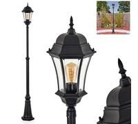 HOFSTEIN Candélabre Etoe, éclairage extérieur de chemin en métal/verre noir/clair, luminaire au design vintage/antique/rustique pour jardin/extérieur/terrasse, 230 cm, 1 x E27, sans ampoule, IP44