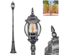 HOFSTEIN Candélabre Lentua, éclairage extérieur de chemin en métal/plastique noir/argenté/clair, éclairage de chemin au design vintage/antique/rustique pour jardin, hauteur 205 cm, 1 x E27, IP44