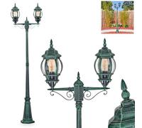 HOFSTEIN Candélabre Lentua, éclairage extérieur de chemin en métal/plastique noir/vert/clair, éclairage de chemin au design vintage/antique/rustique pour jardin, hauteur 216 cm, 2 x E27, IP44