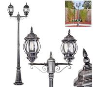 HOFSTEIN Candélabre Lentua, éclairage extérieur de chemin en métal/verre noir/argenté/clair, éclairage de chemin au design vintage/antique/rustique pour jardin, hauteur 216 cm, 2 x E27, IP44