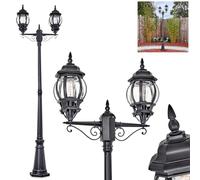 hofstein Candélabre Lentua, éclairage extérieur de chemin en métal/verre noir/clair, éclairage de chemin au design vintage/antique/rustique pour jardin, extérieur, cour, hauteur 216 cm, 2 x E27, IP44