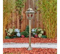 HOFSTEIN Chatelain Borne lumineuse extérieure Vintage E27 IP44 100 cm | Éclairage de chemin, lampadaire de jardin pour allée et terrasse, intensité ajustable par variateur externe, verre ambré