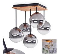 HOFSTEIN Chehalis Plafonnier verre fumé Vintage bois et métal Écru | Éclairage modulable par variateur externe, cinq sources G9, pour salle à manger, couloir ou chambre à coucher