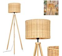 HOFSTEIN Lampadaire Cavaca, lampadaire en bois/osier de couleur naturelle, lampe de style scandinave avec abat-jour rond (Ø 40 cm) et interrupteur à pied, 160 cm, 1 x E27, sans ampoule