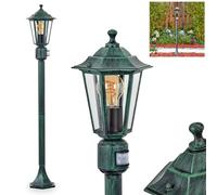 HOFSTEIN Lampadaire extérieur Loria avec détecteur de mouvement, lampe d'extérieur en métal/verre noir/vert/transparent, lampe de chemin au design antique/rustique/vintage pour jardin, extérieur, cour