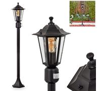 HOFSTEIN Lampadaire extérieur Loria avec détecteur de mouvement, lampe d'extérieur en métal/verre noir/transparent, lampe de chemin au design antique/rustique/vintage pour jardin, extérieur, cour, 107