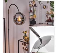 HOFSTEIN Lampadaire Koyoto, lampadaire en métal/verre noir/chrome/fumé, lampe réglable au design rétro/vintage (Ø 25 cm), interrupteur au pied, 140 cm, E27, salon, chambre à coucher, couloir