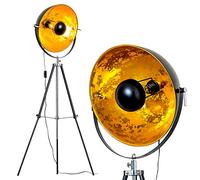 hofstein Lampadaire tripode Saturn XL noir avec réflecteur doré - Lampadaire projecteur de cinéma avec globe pivotant et hauteur ajustable - Luminaire design vintage, ampoule(s) non incluse(s)