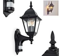 HOFSTEIN Naofe Applique murale extérieure avec détecteur de mouvement IP44 | Activation automatique, lanterne en verre et métal, douille E27, pour jardin ou terrasse, Classique, 34,5 cm