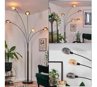 HOFSTEIN Nikkala Lampadaire 5 branches arc vintage en marbre Interrupteur | Éclairage dirigé grâce aux têtes orientables, globes en verre ambré et fumé, douilles E14, pour salon et bureau