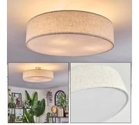 HOFSTEIN Plafonnier Foggia métal/lin synthétique/plastique nickel mat/naturel/beige/blanc, lampe moderne Ø 50 cm, E27, salle à manger/salon/chambre à coucher/cuisine/couloir