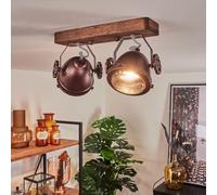hofstein Plafonnier Herford en bois, métal brun rouille et verre, spot de plafond orientable rétro-industriel idéal dans un salon vintage, pour 2 ampoules GU10, ampoule(s) non incluse(s)