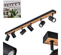 HOFSTEIN Plafonnier Javel, plafonnier moderne en métal/MDF noir/brun/imitation bois, luminaire moderne avec spots orientables, 6 flammes, 6 x GU10, sans ampoules