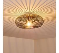 hofstein Plafonnier Oravi en métal noir et or, luminaire de plafond rond au style vintage, idéal dans un salon rétro, pour une ampoule E27, ampoule(s) non incluse(s)