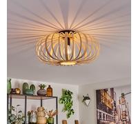 hofstein Plafonnier Oravi, plafonnier rond en bambou/bois/métal naturel/noir, 1 flamme, douille E27, Ø 45 cm, luminaire boho avec un superbe effet lumineux grâce à l'aspect grillagé, sans ampoules