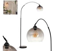 hofstein Tapitapa Lampadaire Clair, Fumé, 1 lumière | Lampadaire arc élégant avec pied en marbre et abat-jour en verre fumé, une liseuse réglable qui se penche au-dessus du canapé