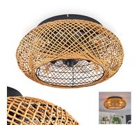 HOFSTEIN Ventilateur de plafond avec éclairage - 4 lampes, rétro/vintage - Ventilateur silencieux, E27, télécommande, niveaux de vitesse, minuterie, rotation droite/gauche, marron, 50 cm, salon