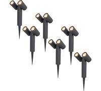 HOFTRONIC - 6x Pinero Double Spot à piquet LED 8W 690lm 2700K IP65 Noir