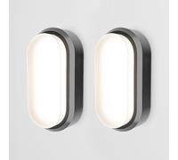 HOFTRONIC Lot de 2 - C-Series LED Lampe de cave noir - 12W 1160lm Applique Ovale - IP54 Applique Murale - 4000K Blanc neutre - Applique Plafonnier pour salle de bain cave WC garage Atelier