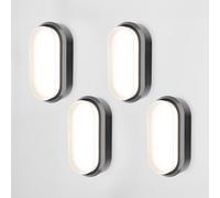 HOFTRONIC Lot de 4 - C-Series LED Lampe de cave noir - 12W 1160lm Applique Ovale - IP54 Applique Murale - 4000K Blanc neutre - Applique Plafonnier pour salle de bain cave WC garage Atelier