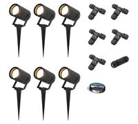 HOFTRONIC - Lot de 6 lampes LED à piquer GU10 4W 345lm 2700K Noir IP65 Dimmables Inclinables