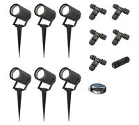 HOFTRONIC - Lot de 6 spots à piquer LED GU10 4W 345lm 6500K IP65 Noir Dimmable Inclinable