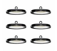 HOFTRONIC Lot de 6 UFO LED High Bay Eris 200 watts 28 000 lumens 4 000 K blanc neutre IP65 IK08 140 lm/W en aluminium, lampe de plafond et suspendue pour l'industrie et les entrepôts