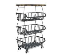 Hofuton Corbeille à fruits 4 niveaux - desserte de cuisine à roulettes en bois et fer 40 x 30 x 72 cm / PORTE FRUITS Noir