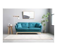 Hoga canapé 3 places scandinave et 2 coussins en tissu bleu canard