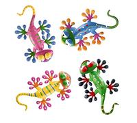 hogardeck Lot de 4 décorations murales d'extérieur Gecko en métal avec tête secouante, décoration de Printemps pour Cour, clôture, Patio