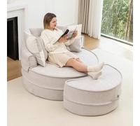HOGEBIG Canapé rond avec 5 coussins et tabouret pour salon | Complet sans montage, entièrement déplié en 72 heures après le déballage, livré avec un pouf assorti à l'extérieur