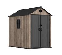 Hoggar Abri de jardin en résine 3,62 m² Oak O40 - Sol inclus - Fenêtre latérale - Effet bois Premium - Double porte large - Protection UV et imperméable - Fermeture par goupille - Ventilations