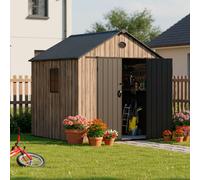 Hoggar Abri de jardin en résine 5,02 m² Oak O50 - Sol inclus - Fenêtre latérale - Aspect bois premium - Double porte large - Protection UV et imperméable - Fermeture par goupille - aérations