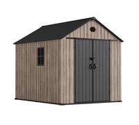 Hoggar Abri de jardin en résine 6,41 m² Oak O60 - Sol inclus - Fenêtre latérale - Aspect bois premium - Double porte large - Protection UV et imperméable - Fermeture par goupille - Ventilations