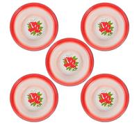 Hohopeti 5 Pièces Saladier en Émail Rétro Rouge, Bol de Service Léger | Vaisselle Vintage Élégante, Réutilisable pour Fruits et Soupe, Accessoire Camping, Format Familial Style Aléatoire
